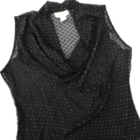 Vintage Lilly of California Sleeveless Blouse Black Sheer Cowl Neck Sparkley L - Picture 7 of 9